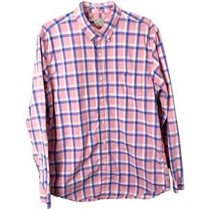 J. Crew Factory Lightweight Pink Blue White Plaid Button Down Dress Shirt Large
